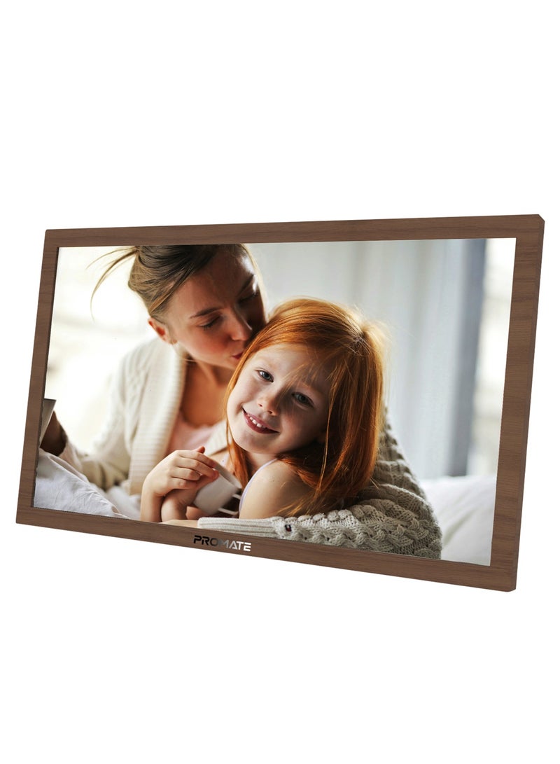 بروميت Full HD Digital Photo Frame with 15.6-Inch Touchscreen, 32GB Storage, Wireless App Control, Multi Picture & Video Formats Compatibility, USB/TF Card Support, Dual Speakers, Memoria-15 Pine  - Image 1