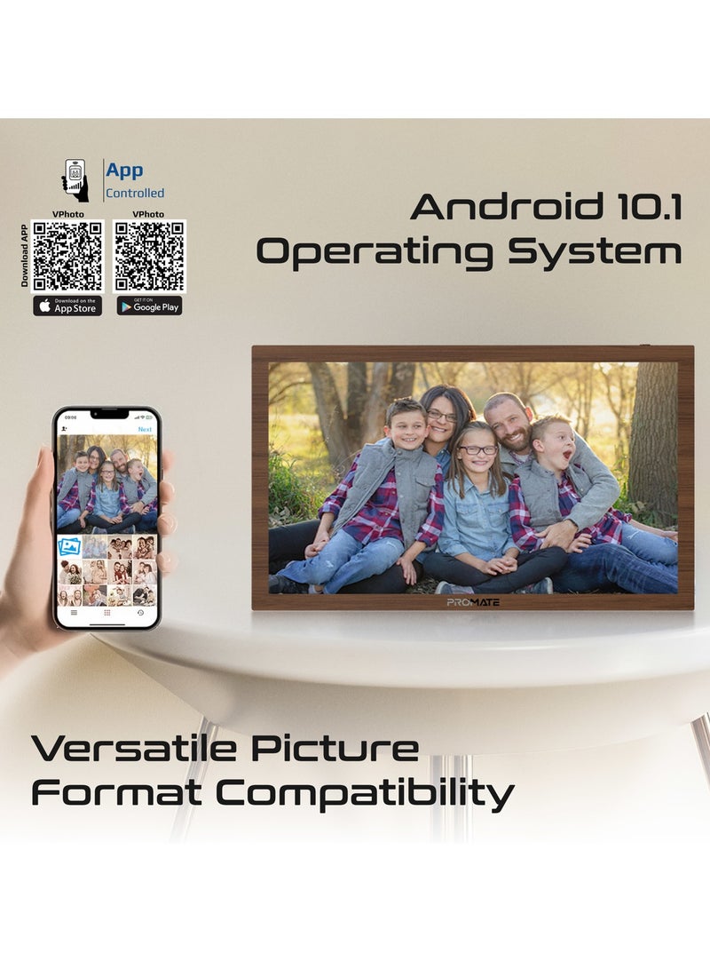 بروميت - Full HD Digital Photo Frame with 15.6-Inch Touchscreen, 32GB Storage, Wireless App Control, Multi Picture & Video Formats Compatibility, USB/TF Card Support, Dual Speakers, Memoria-15 Pine - Image 1