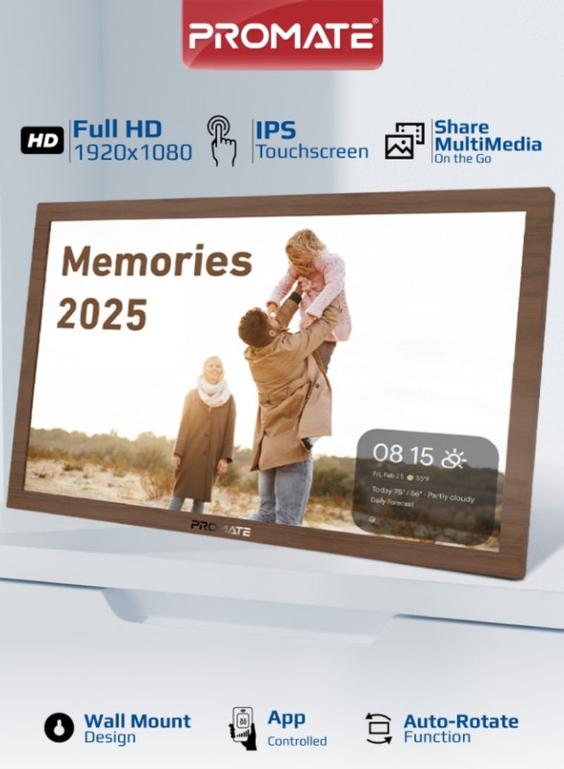 PROMATE Full HD Digital Photo Frame with 15.6-Inch Touchscreen, 32GB Storage, Wireless App Control, Multi Picture & Video Formats Compatibility, USB/TF Card Support, Dual Speakers, Memoria-15 Pine - Image 1