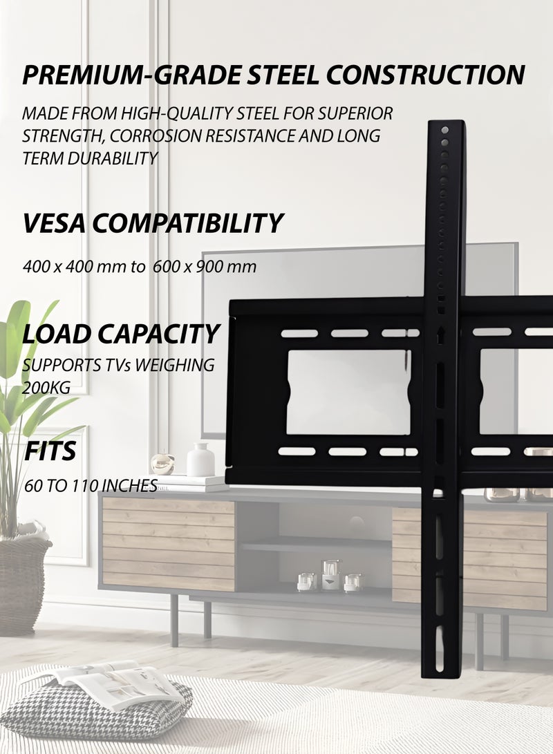 Toshionics Heavy Duty Flat Panel TV Wall Mount Bracket for 60’’-110’’ Screens LED LCD OLED TV’s Ultra Strong Steel TV Wall Mount Bracket TV Stand Television Stand for 60-110 Inch Load Capacity 200kg black - Image 4