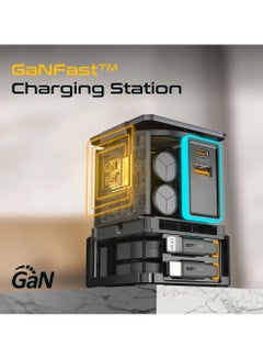 PROMATE 6-in-1 GaNFast™ Charging Station With 105W Total Output, 15W MagSafe Wireless Charger, PD65W Retractable Type-C Cable, PD20W Retractable Lightning Cable,  PD18W USB-A Port, AirPods Wireless Charger - Black  - Image 3