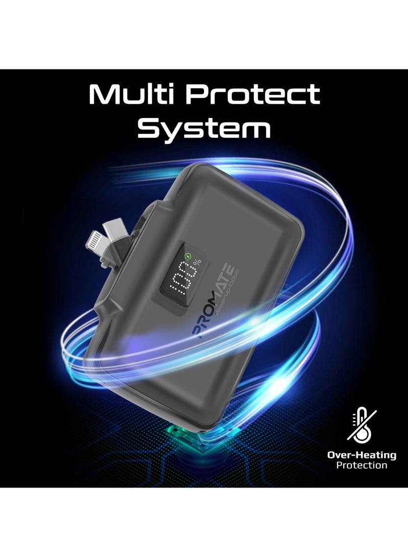 PROMATE - 10000 mAh Power Bank, Compact Power Bank with 20W USB-C™ In/Out Foldable Connector, 20W Lightning Foldable Connector, Ultra-Fast 20W USB-C™In/Out Port, Charge Protection, LED Display, PowerUp-10Duo Black - Image 1
