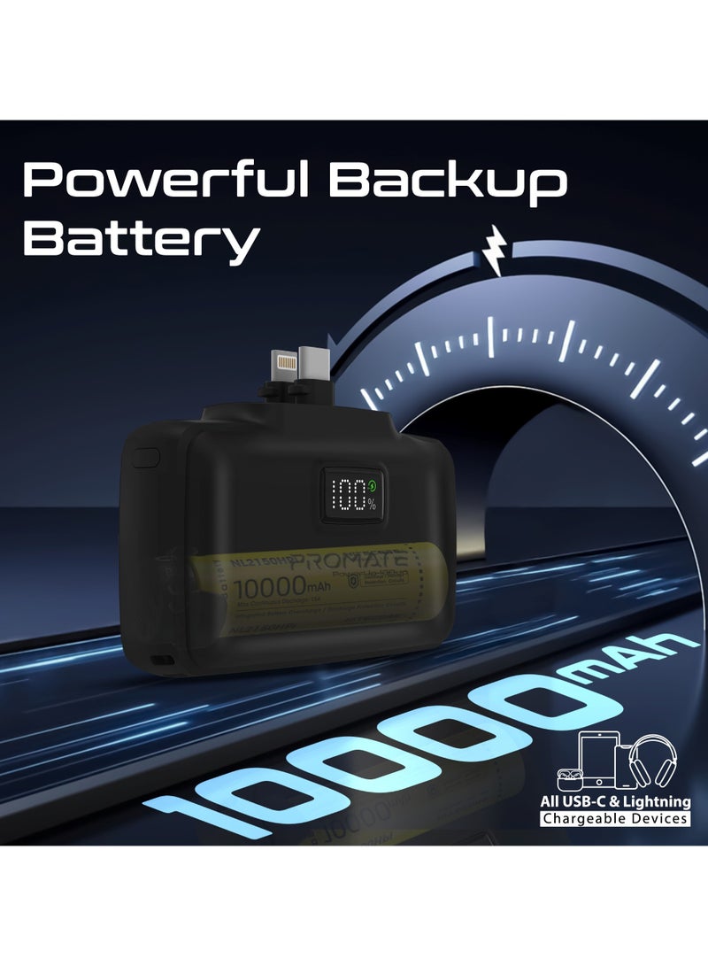 PROMATE - 10000 mAh Power Bank, Compact Power Bank with 20W USB-C™ In/Out Foldable Connector, 20W Lightning Foldable Connector, Ultra-Fast 20W USB-C™In/Out Port, Charge Protection, LED Display, PowerUp-10Duo Black - Image 1