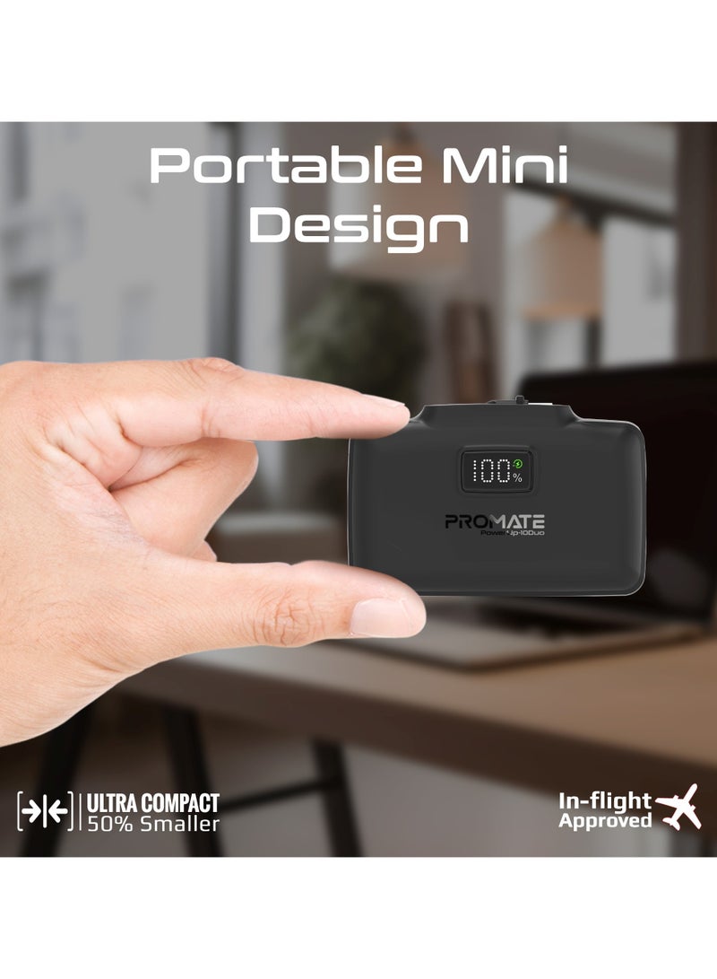 PROMATE - 10000 mAh Power Bank, Compact Power Bank with 20W USB-C™ In/Out Foldable Connector, 20W Lightning Foldable Connector, Ultra-Fast 20W USB-C™In/Out Port, Charge Protection, LED Display, PowerUp-10Duo Black - Image 1
