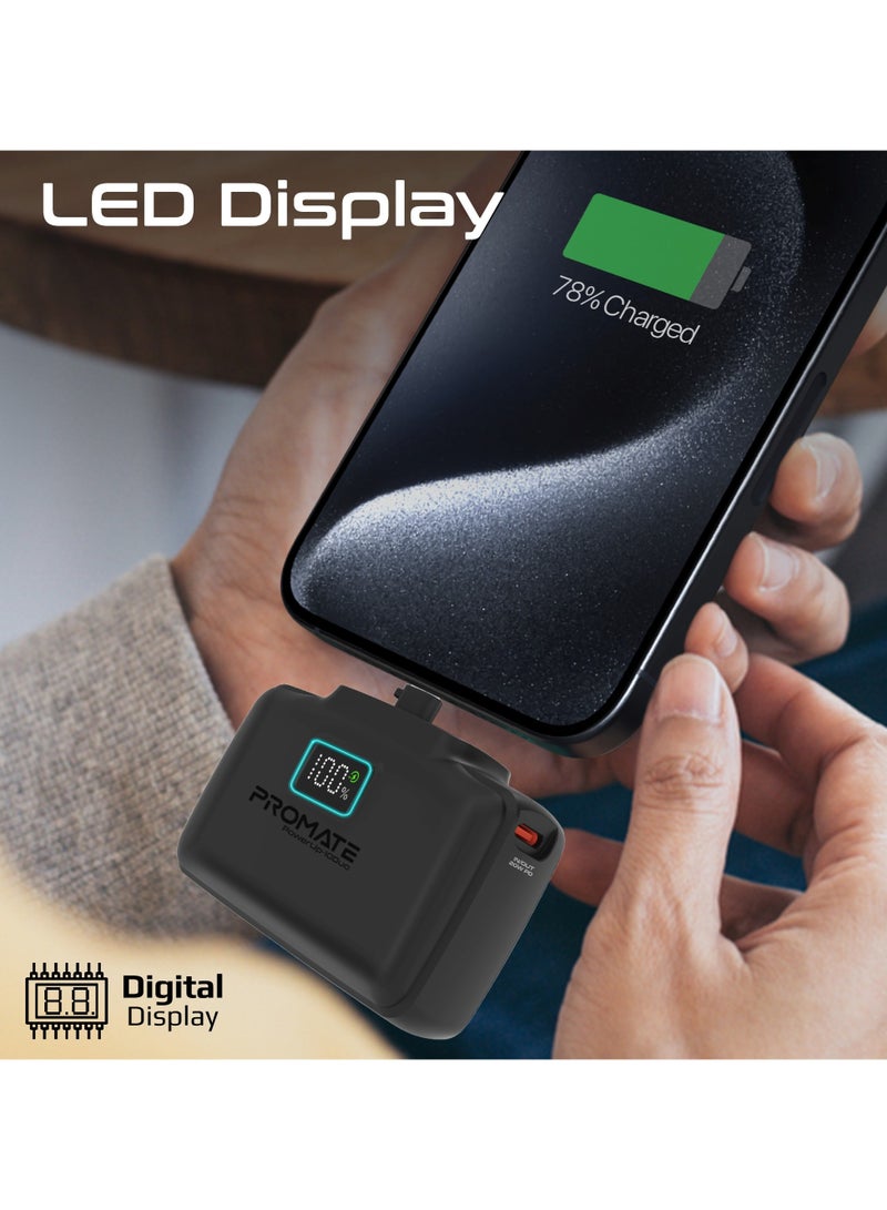 PROMATE - 10000 mAh Power Bank, Compact Power Bank with 20W USB-C™ In/Out Foldable Connector, 20W Lightning Foldable Connector, Ultra-Fast 20W USB-C™In/Out Port, Charge Protection, LED Display, PowerUp-10Duo Black - Image 1