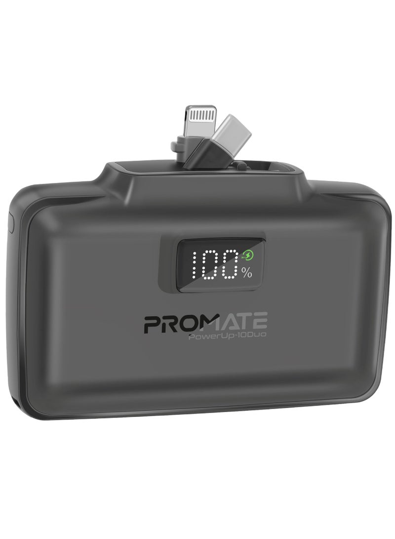 PROMATE - 10000 mAh Power Bank, Compact Power Bank with 20W USB-C™ In/Out Foldable Connector, 20W Lightning Foldable Connector, Ultra-Fast 20W USB-C™In/Out Port, Charge Protection, LED Display, PowerUp-10Duo Black - Image 1