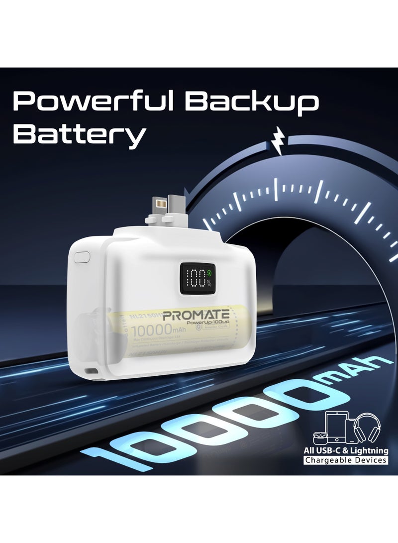 PROMATE 10000 mAh Power Bank, Compact Power Bank with 20W USB-C™ In/Out Foldable Connector, 20W Lightning Foldable Connector, Ultra-Fast 20W USB-C™In/Out Port, Charge Protection, LED Display, PowerUp-10Duo White  - Image 1