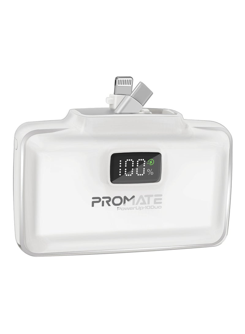 PROMATE 10000 mAh Power Bank, Compact Power Bank with 20W USB-C™ In/Out Foldable Connector, 20W Lightning Foldable Connector, Ultra-Fast 20W USB-C™In/Out Port, Charge Protection, LED Display, PowerUp-10Duo White  - Image 2