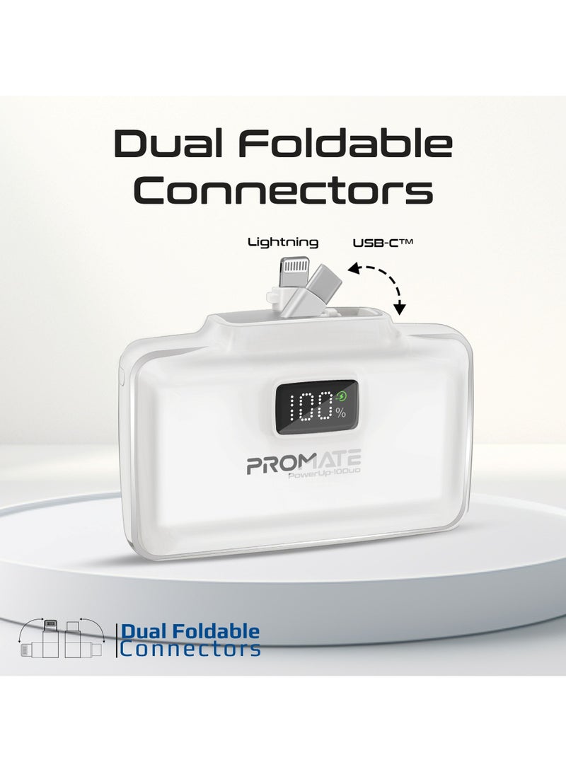 PROMATE 10000 mAh Power Bank, Compact Power Bank with 20W USB-C™ In/Out Foldable Connector, 20W Lightning Foldable Connector, Ultra-Fast 20W USB-C™In/Out Port, Charge Protection, LED Display, PowerUp-10Duo White  - Image 3
