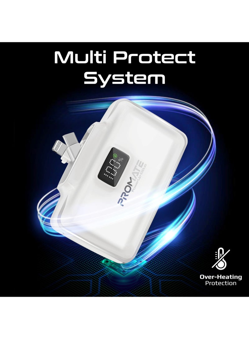 PROMATE 10000 mAh Power Bank, Compact Power Bank with 20W USB-C™ In/Out Foldable Connector, 20W Lightning Foldable Connector, Ultra-Fast 20W USB-C™In/Out Port, Charge Protection, LED Display, PowerUp-10Duo White  - Image 5