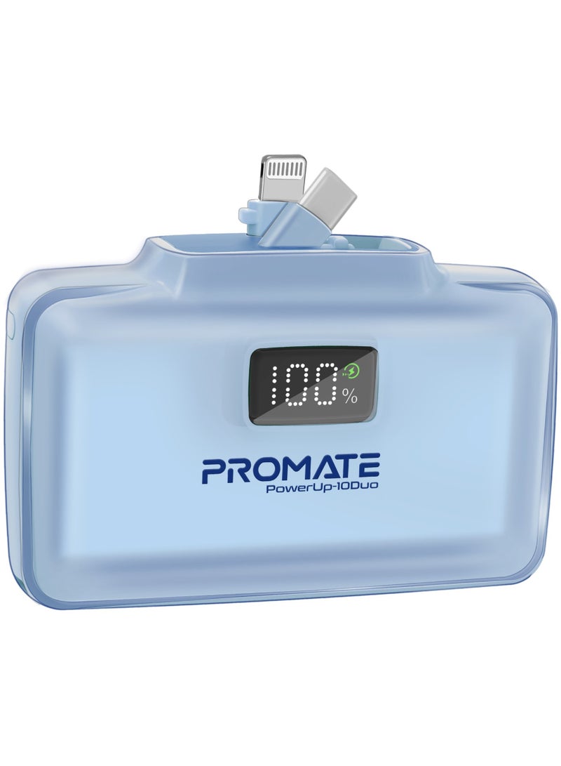 PROMATE 10000 mAh Power Bank, Compact Power Bank with 20W USB-C™ In/Out Foldable Connector, 20W Lightning Foldable Connector, Ultra-Fast 20W USB-C™In/Out Port, Charge Protection, LED Display, PowerUp-10Duo Blue  - Image 2