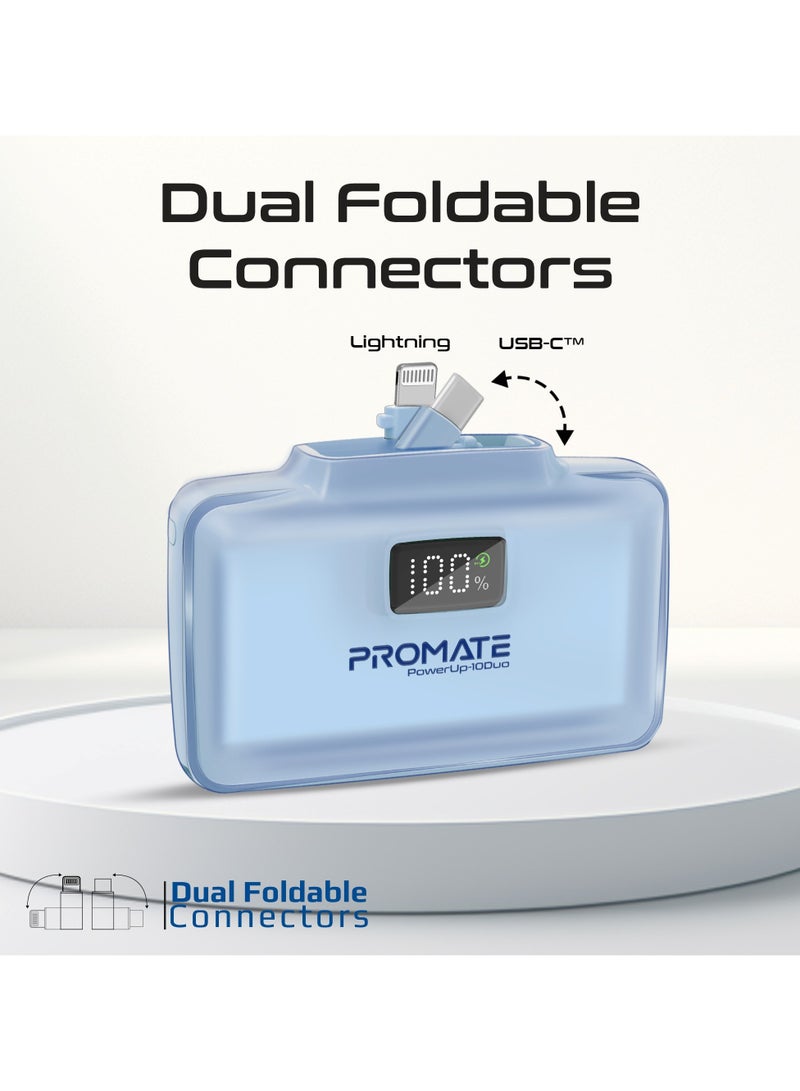 PROMATE 10000 mAh Power Bank, Compact Power Bank with 20W USB-C™ In/Out Foldable Connector, 20W Lightning Foldable Connector, Ultra-Fast 20W USB-C™In/Out Port, Charge Protection, LED Display, PowerUp-10Duo Blue  - Image 3