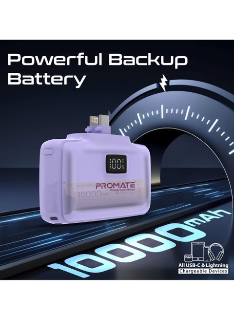 10000 mAh Power Bank, Compact Power Bank with 20W USB-C™ In/Out Foldable Connector, 20W Lightning Foldable Connector, Ultra-Fast 20W USB-C™In/Out Port, Charge Protection, LED Display, PowerUp-10Duo Purple