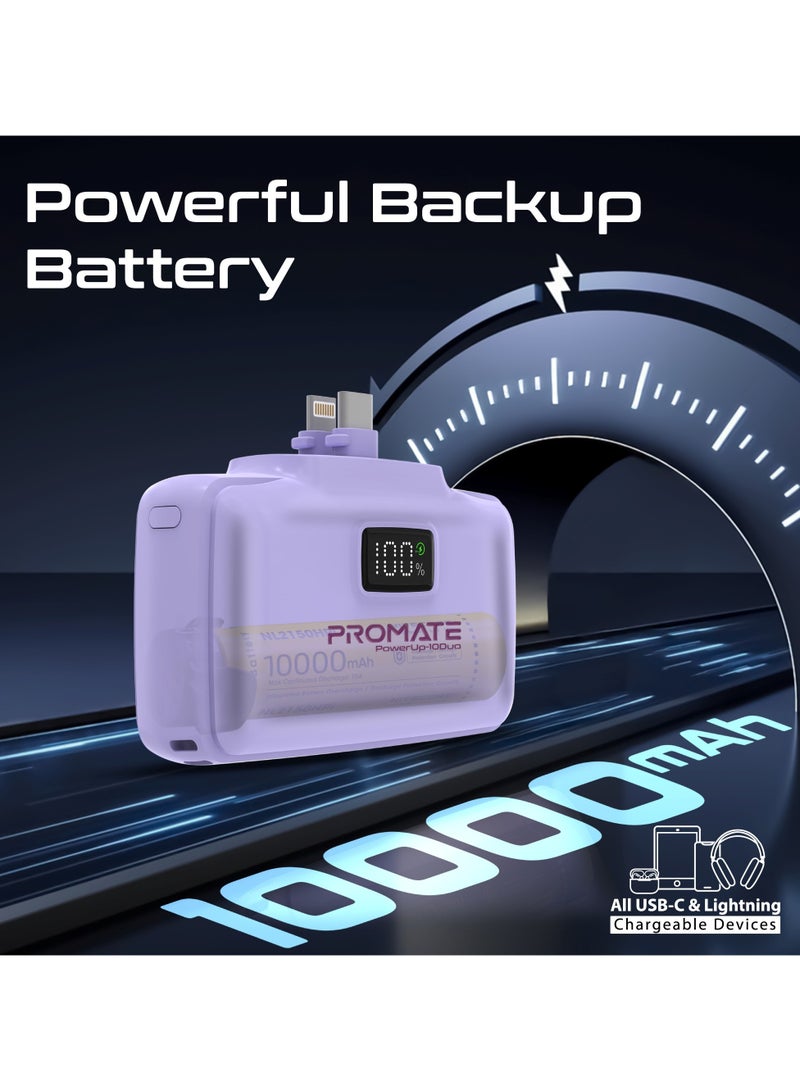 بروميت - 10000 mAh Power Bank, Compact Power Bank with 20W USB-C™ In/Out Foldable Connector, 20W Lightning Foldable Connector, Ultra-Fast 20W USB-C™In/Out Port, Charge Protection, LED Display, PowerUp-10Duo Purple - Image 1
