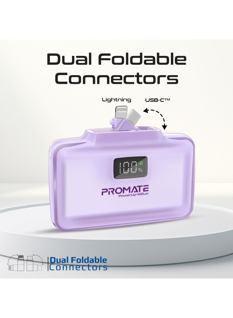 بروميت - 10000 mAh Power Bank, Compact Power Bank with 20W USB-C™ In/Out Foldable Connector, 20W Lightning Foldable Connector, Ultra-Fast 20W USB-C™In/Out Port, Charge Protection, LED Display, PowerUp-10Duo Purple - Image 1