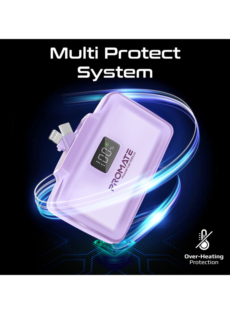 بروميت - 10000 mAh Power Bank, Compact Power Bank with 20W USB-C™ In/Out Foldable Connector, 20W Lightning Foldable Connector, Ultra-Fast 20W USB-C™In/Out Port, Charge Protection, LED Display, PowerUp-10Duo Purple - Image 1