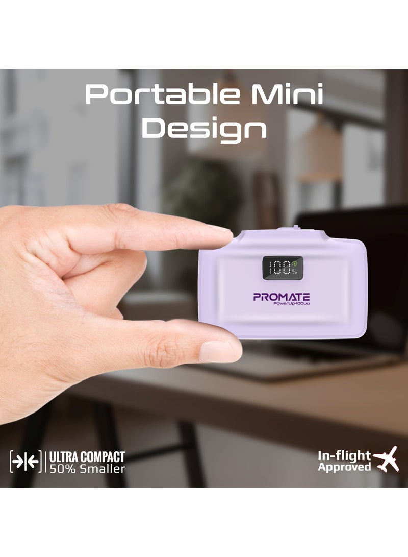 بروميت - 10000 mAh Power Bank, Compact Power Bank with 20W USB-C™ In/Out Foldable Connector, 20W Lightning Foldable Connector, Ultra-Fast 20W USB-C™In/Out Port, Charge Protection, LED Display, PowerUp-10Duo Purple - Image 1