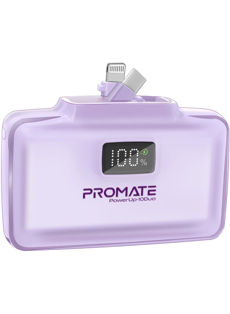بروميت - 10000 mAh Power Bank, Compact Power Bank with 20W USB-C™ In/Out Foldable Connector, 20W Lightning Foldable Connector, Ultra-Fast 20W USB-C™In/Out Port, Charge Protection, LED Display, PowerUp-10Duo Purple - Image 1
