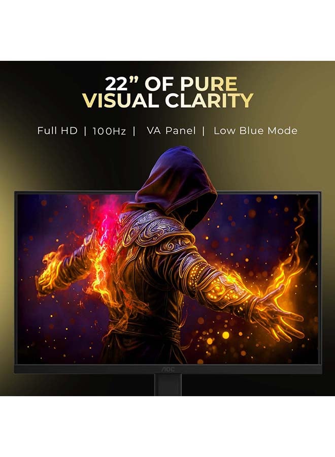 AOC 22 inch FHD 100hz 1ms, Low Blue Mode, flicker reduction  VGA × 1, HDMI 1.4 × 1,   Adaptive-Sync Black - Image 3