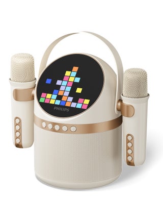Wireless Bluetooth Karaoke Speaker with 2 Microphones, 6 Vocal Effects, 4 Visual Display Modes, 7-Hour Playtime, Multiple Connectivity Options-USB/AUX/TF Card with Carry Strap White - pnsku/N70161167V/45/_/1741694056/e72c08c7-a71a-4a37-8a43-17a5fb87eb9f
