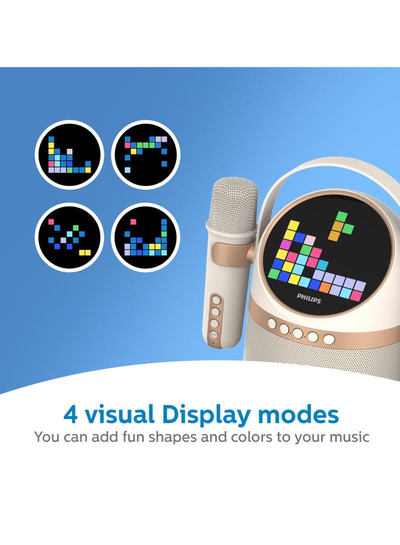 Philips Wireless Bluetooth Karaoke Speaker with 2 Microphones, 6 Vocal Effects, 4 Visual Display Modes, 7-Hour Playtime, Multiple Connectivity Options-USB/AUX/TF Card with Carry Strap White  - Image 5