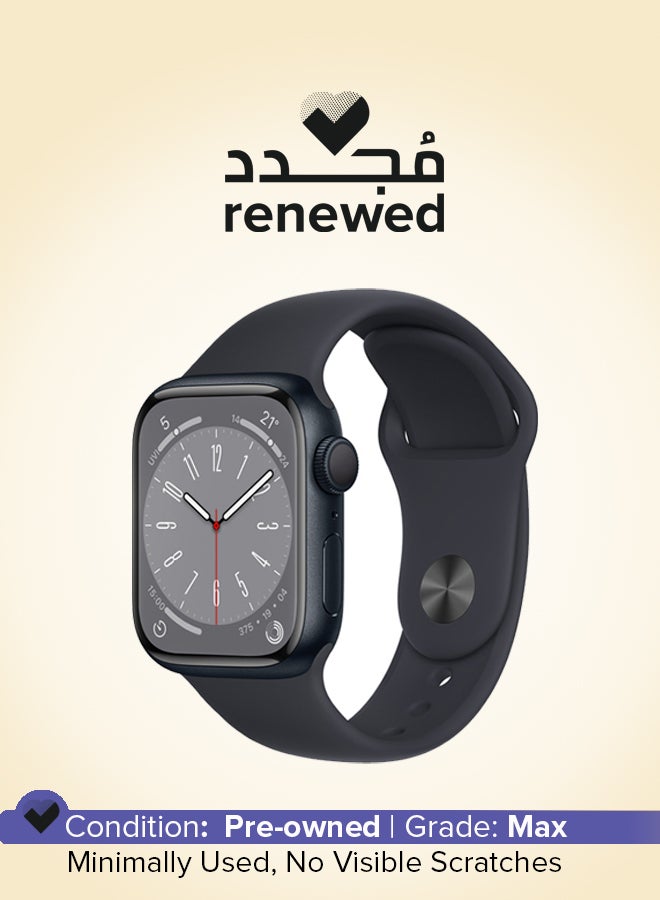Apple Renewed - Watch Series 8 GPS 45mm Midnight Aluminium Case Sport Band Midnight Midnight Sport Band - Image 1
