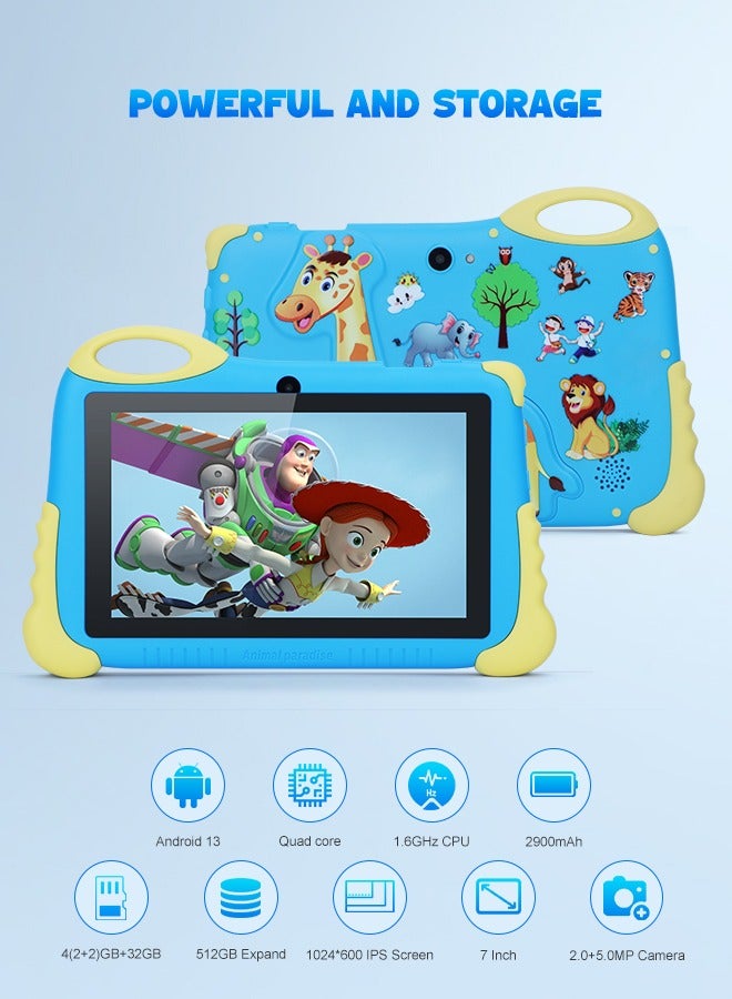 C idea Tablet for Kids Age 3-7, Android 13 Kids Tablet for Toddler, 7-Inch Children Tablet With Case/WiFi/4GB RAM 32GB ROM(512GB TF) HD IPS Safety Eye Protection for Boys and Girls Gift - Blue  - Image 4