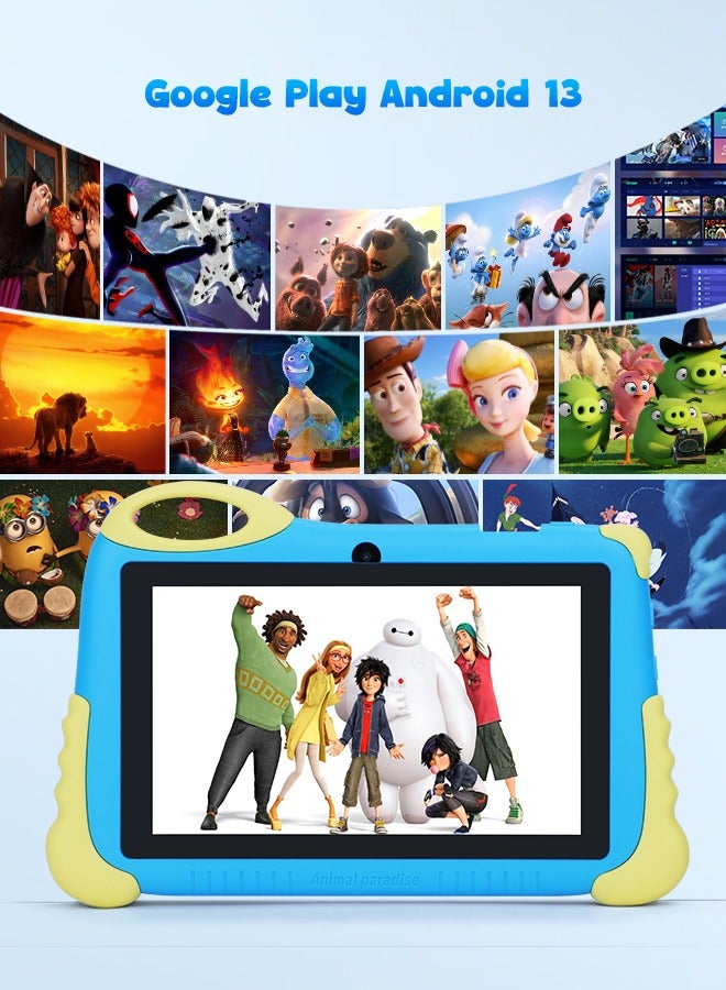 C idea Tablet for Kids Age 3-7, Android 13 Kids Tablet for Toddler, 7-Inch Children Tablet With Case/WiFi/4GB RAM 32GB ROM(512GB TF) HD IPS Safety Eye Protection for Boys and Girls Gift - Blue  - Image 2