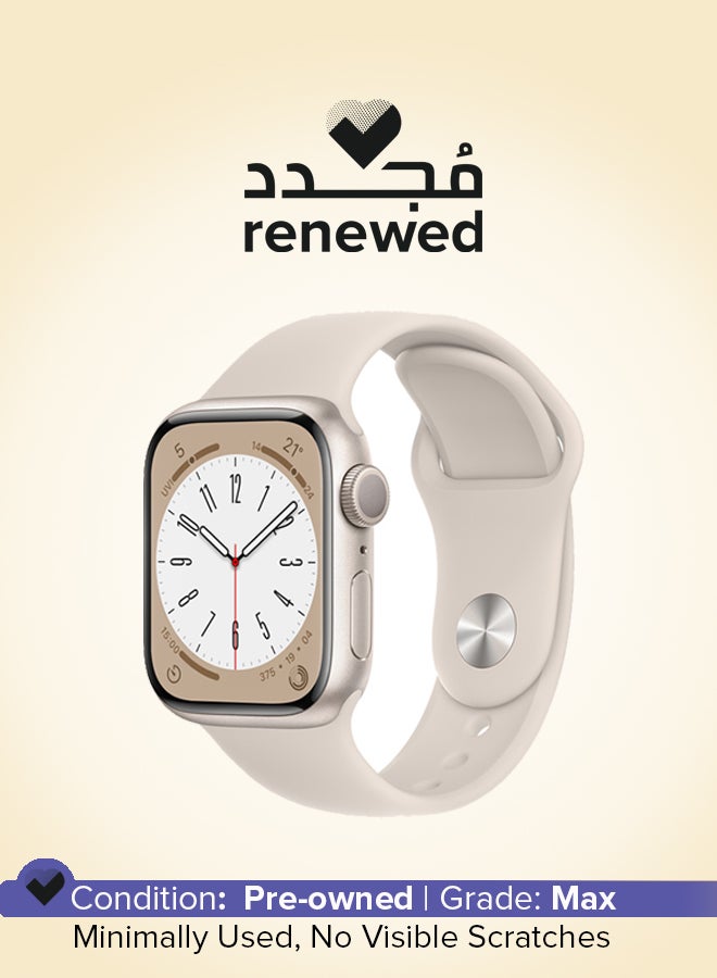 Apple Renewed - Watch Series 8 GPS 45mm Starlight Aluminium Case Sport Band Starligt Grey  - Image 1