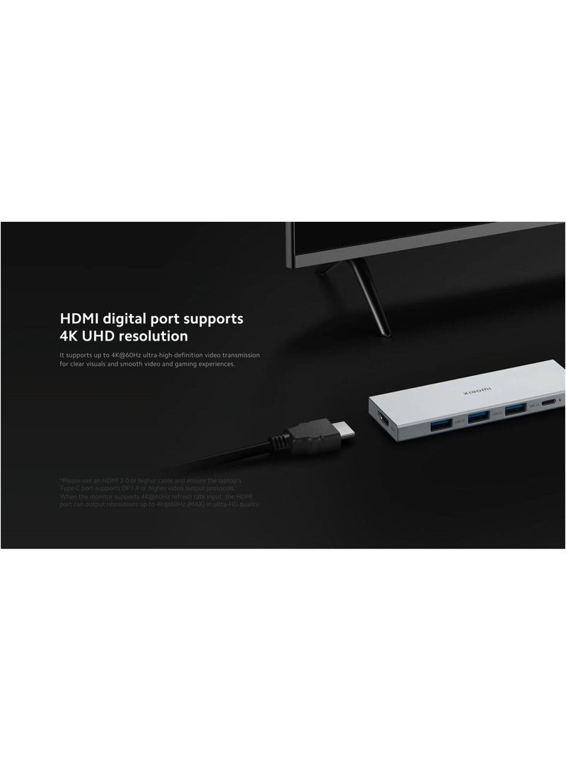 Xiaomi - 5-in-1 Type-C Hub,Multipurpose Hub with USB3.0,HDMI for Devices with Type-C,USB-A or HDMI ports 11.25cm Silver - Image 1