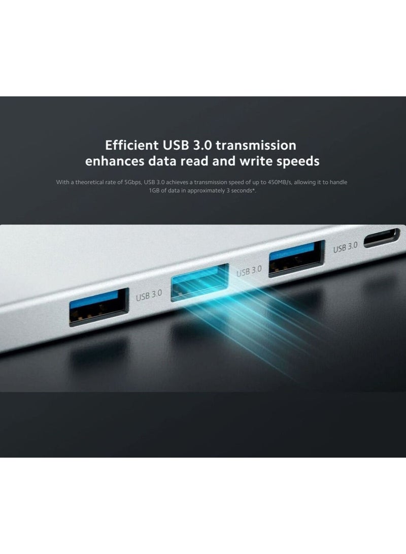 Xiaomi - 5-in-1 Type-C Hub,Multipurpose Hub with USB3.0,HDMI for Devices with Type-C,USB-A or HDMI ports 11.25cm Silver - Image 1
