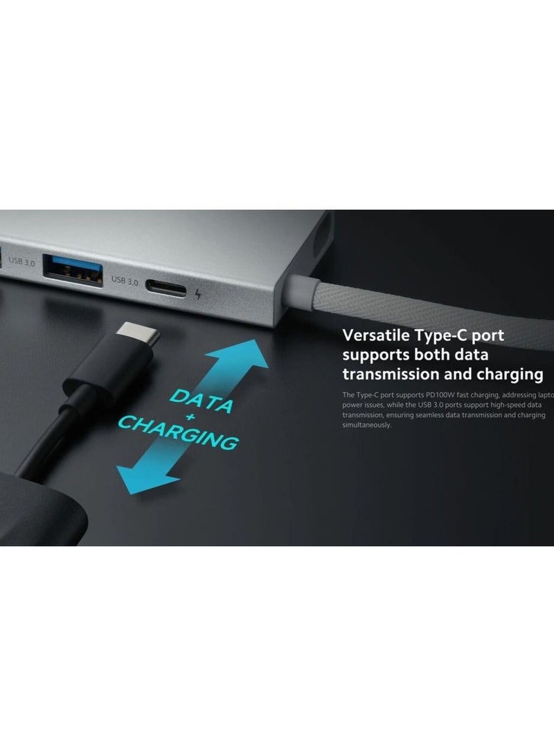 Xiaomi - 5-in-1 Type-C Hub,Multipurpose Hub with USB3.0,HDMI for Devices with Type-C,USB-A or HDMI ports 11.25cm Silver - Image 1
