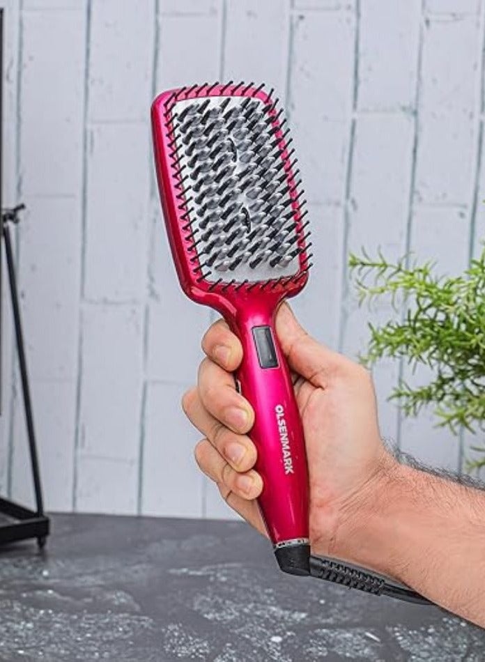 Olsenmark Digital Hair Straightener Brush – LCD Display, Ceramic Coated Plate, 50W PTC Heating, Fast & Safe Styling, 60-Min Auto Shut-Off – Professional Hair Smoother & Detangler  - Image 3