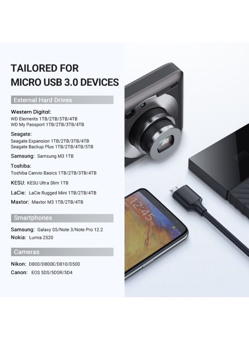 Ugreen USB Type C to Micro USB Cable 1M External Hard Drive Cable Replacement Fast Data Transfer Compatible With External Hard Drive SSD WD Seagate MacBook Pro/Air, iPad/Tablet, iPhone, Samsung Galaxy S24 Black  - Image 3