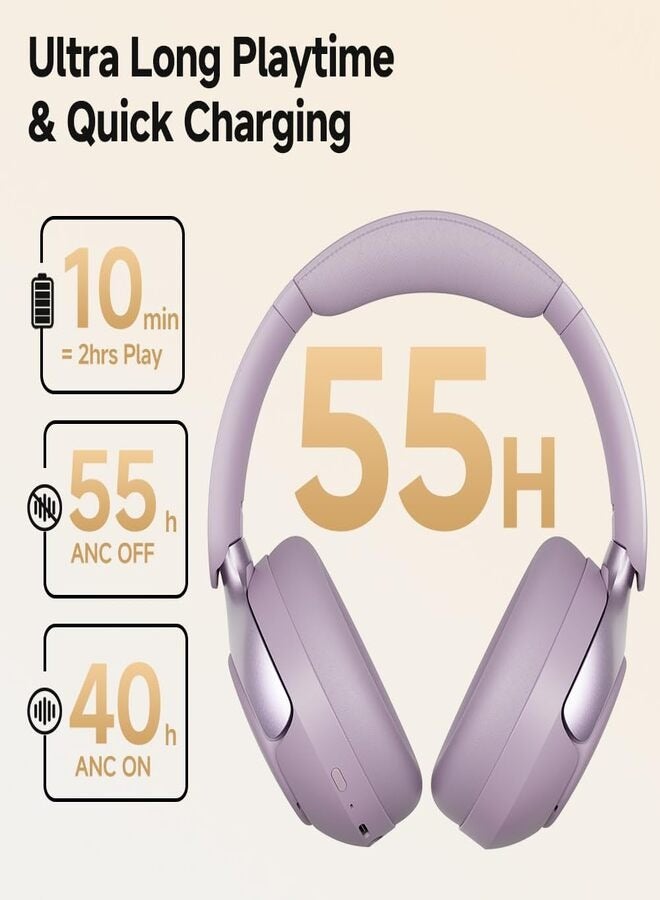QCY - H3 PRO Over Ear Headphones Adaptive ANC, Wired & Wireless Connectivity, 50dB Active Noise Cancellation with Multiple Modes, LDAC Hi-Res Wireless Audio, 55H Playtime, Custom EQ via App - Purple - Image 1