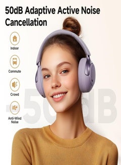 QCY H3 PRO Over Ear Headphones Adaptive ANC, Wired & Wireless Connectivity, 50dB Active Noise Cancellation with Multiple Modes, LDAC Hi-Res Wireless Audio, 55H Playtime, Custom EQ via App - Purple  - Image 5