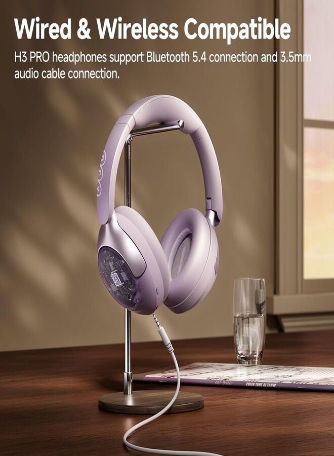 QCY - H3 PRO Over Ear Headphones Adaptive ANC, Wired & Wireless Connectivity, 50dB Active Noise Cancellation with Multiple Modes, LDAC Hi-Res Wireless Audio, 55H Playtime, Custom EQ via App - Purple - Image 1