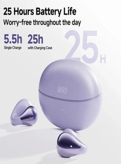 QCY Crossky C30 Open Ear Headphones Wireless Bluetooth, Clip-On Earbuds with 4 ENC Noise Cancelling Mic, Stable Fit, Dual Connection, EQ Customized, Sports Earphones for Workout/Running - Purple  - Image 4
