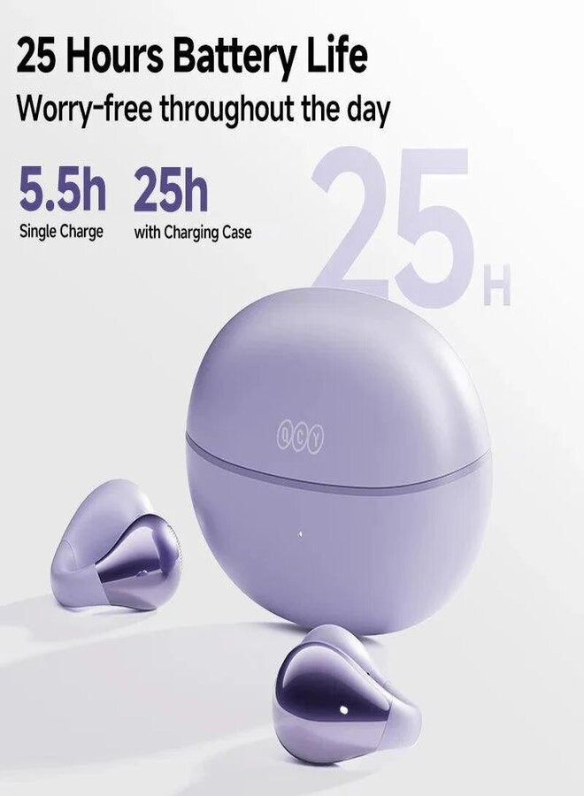 QCY - Crossky C30 Open Ear Headphones Wireless Bluetooth, Clip-On Earbuds with 4 ENC Noise Cancelling Mic, Stable Fit, Dual Connection, EQ Customized, Sports Earphones for Workout/Running - Purple - Image 1