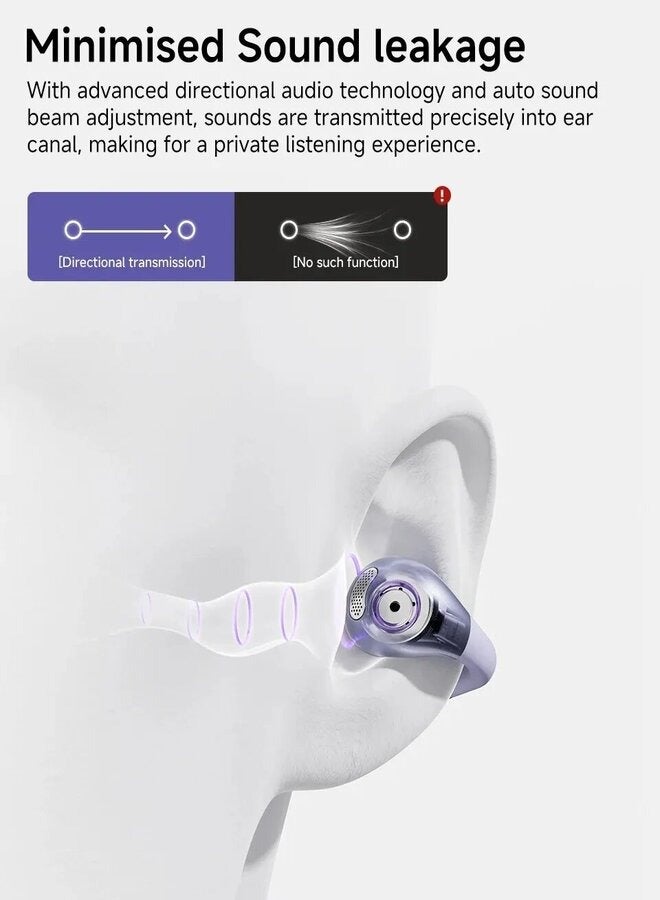 QCY - Crossky C30 Open Ear Headphones Wireless Bluetooth, Clip-On Earbuds with 4 ENC Noise Cancelling Mic, Stable Fit, Dual Connection, EQ Customized, Sports Earphones for Workout/Running - Purple - Image 1
