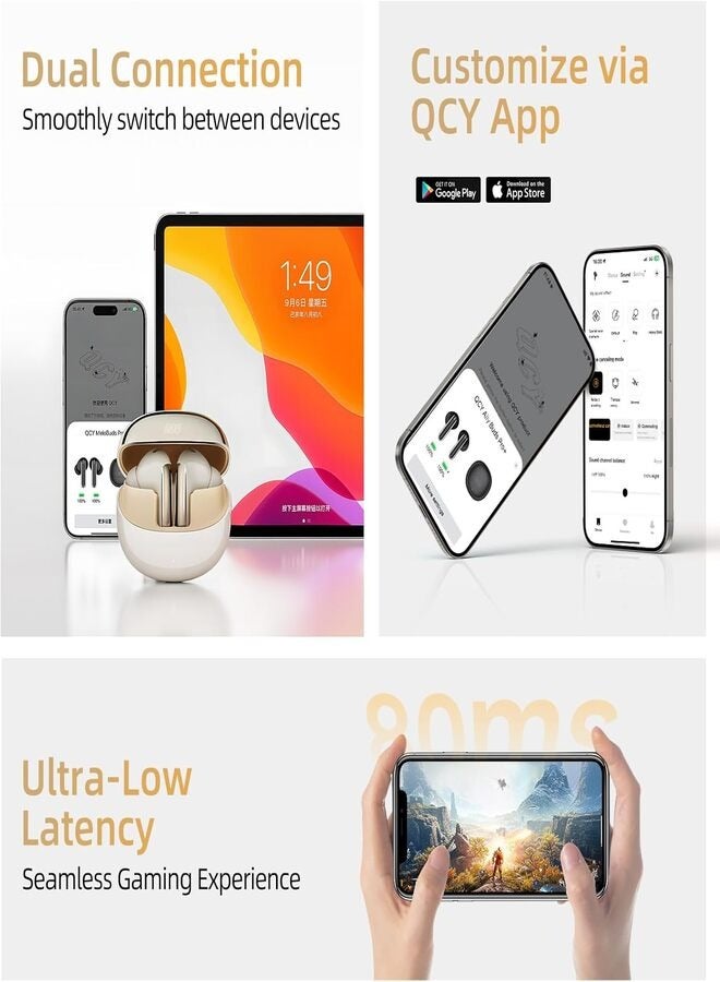 QCY - MeloBuds Pro HT08, Wireless Earbuds, Active Noise Cancellation Bluetooth Earphones, Comfortable Fit, Ultra-Low Latency Gaming Earbuds, 34 Hours Playtime - Gold - Image 1