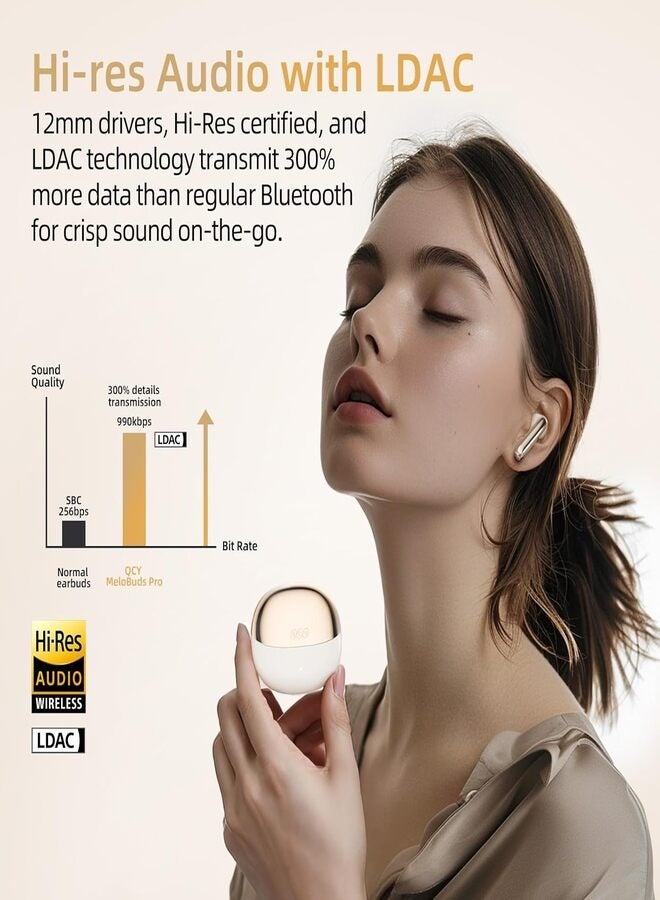 QCY - MeloBuds Pro HT08, Wireless Earbuds, Active Noise Cancellation Bluetooth Earphones, Comfortable Fit, Ultra-Low Latency Gaming Earbuds, 34 Hours Playtime - Gold - Image 1