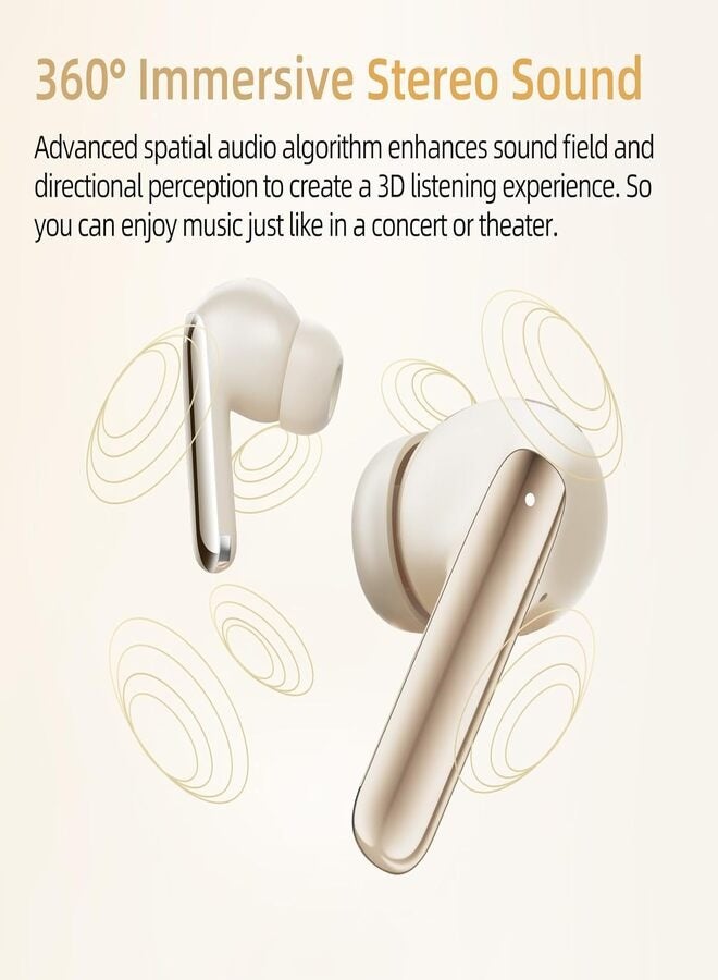 QCY - MeloBuds Pro HT08, Wireless Earbuds, Active Noise Cancellation Bluetooth Earphones, Comfortable Fit, Ultra-Low Latency Gaming Earbuds, 34 Hours Playtime - Gold - Image 1