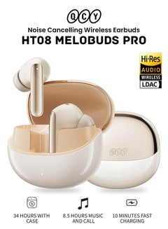 QCY MeloBuds Pro HT08, Wireless Earbuds, Active Noise Cancellation Bluetooth Earphones, Comfortable Fit, Ultra-Low Latency Gaming Earbuds, 34 Hours Playtime - Gold  - Image 1