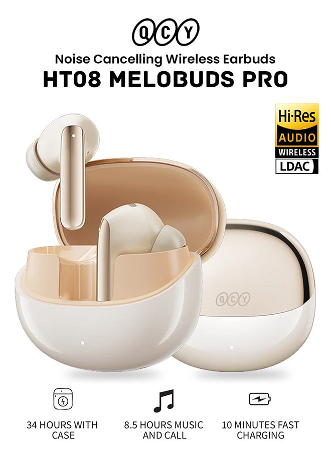 QCY - MeloBuds Pro HT08, Wireless Earbuds, Active Noise Cancellation Bluetooth Earphones, Comfortable Fit, Ultra-Low Latency Gaming Earbuds, 34 Hours Playtime - Gold - Image 1