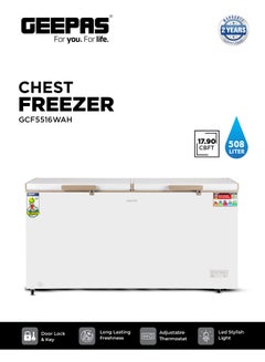 جيباس Double Door Chest Freezer with 508L (17.90 cu ft) Storage Capacity, Faster Cooling System, and Gold Frame 240 W GCF5516WAH White  - Image 1