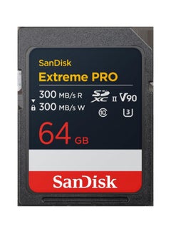 سانديسك Extreme PRO 64GB SDXC UHS-II Card, up to 300MB/s Read Speed & Write Speed, V90.8K. The professional performance data of the card allow the recording of 8K videos 64 GB  - Image 1