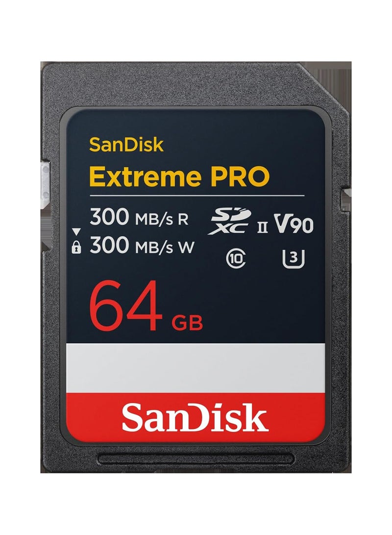 Sandisk - Extreme PRO 64GB SDXC UHS-II Card, up to 300MB/s Read Speed & Write Speed, V90.8K. The professional performance data of the card allow the recording of 8K videos 64 GB - Image 1