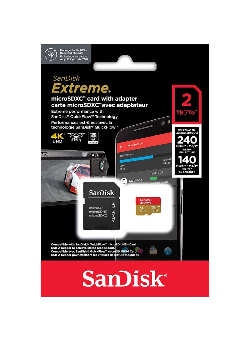 Sandisk 2TB Extreme microSDXC Card, + SD adapter, (For Smartphones, Action Cams, Drones, Speeds up to 240 MB/s, 4K UHD) RescuePRO Deluxe, UHS-I, U3, V30 2 TB  - Image 4
