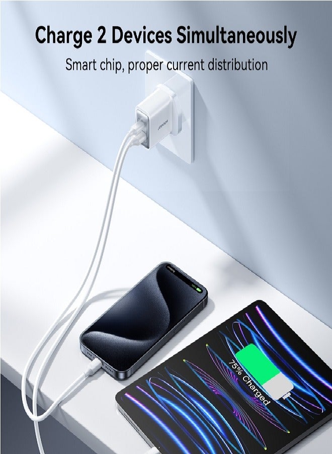 JOYROOM - 30W USB+USB-C / Type-C Wall Fast Charger Compatible with iPhone 16/15/14/14 Pro/14 Pro Max/13/12/SE2020/11/XR/XS Max/X/iPad Samsung S25/S24/S23 All Series UK Plug White - Image 1